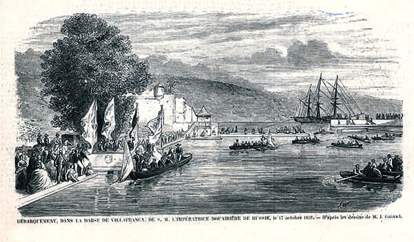 Titre : Débarquement, dans la darse de Villefranche de S.M. l’Impératrice douairière de Russie, le 17 octobre 1859.- Jacques Guiaud