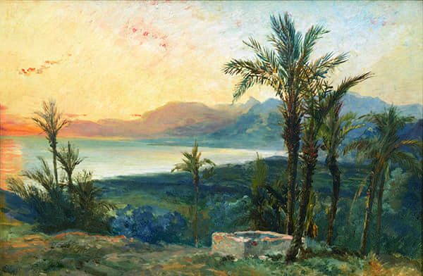 Paysage à Bordighera, près de Nice ; effet de soleil couchant.