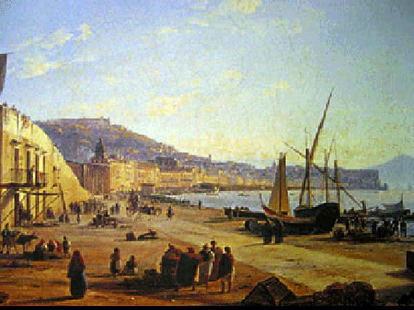 Naples vu depuis une plage de Mergellina.