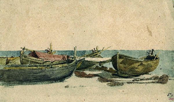Titre : Barques de pêcheurs aux Ponchettes.- Jacques Guiaud