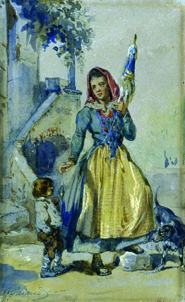 Titre : Fileuse niçoise et son fils.- Jacques Guiaud