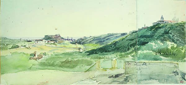 Titre : Nice et le monastère de Cimiez vus depuis l’abbaye de Saint-Pons.- Jacques Guiaud