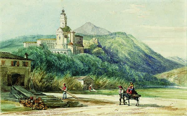 Titre : L’abbaye de Saint-Pons vue depuis le lit du Paillon.- Jacques Guiaud