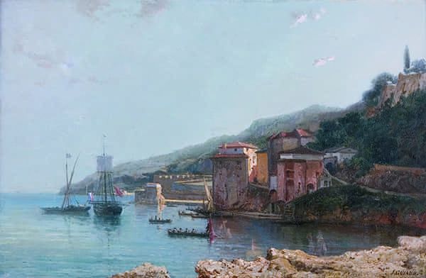 Titre : Vue de Villefranche depuis la route de Beaulieu.- Jacques Guiaud